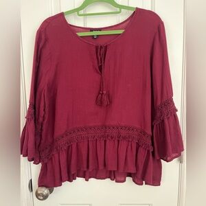 a.n.a Raspberry Plumb Crochet Tassel Peasant Tunic
